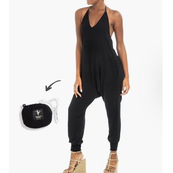 🧘‍♀️Buddha Pants The Savannah Jumpsuit Black Halter Yoga Harem Women Size M 8-10 - Picture 3 of 17